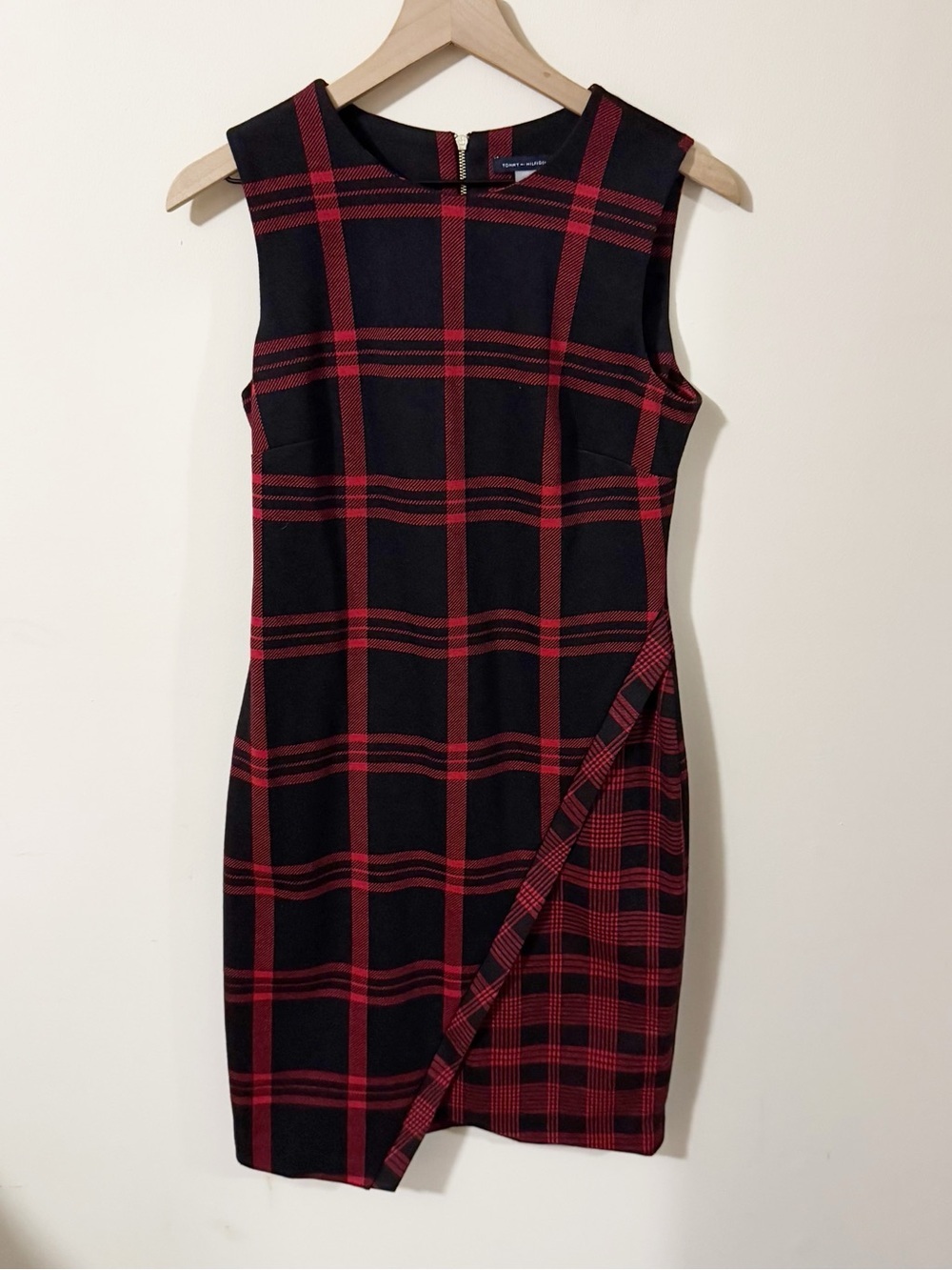 Tommy Hilfiger Womens Red Black Plaid Sheath Dress Size 6